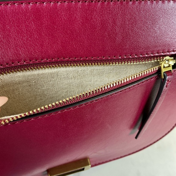 Tory Burch Red Burgundy Smooth Leather Crossbody Saddle Shoulder Bag‎ - Picture 6 of 14